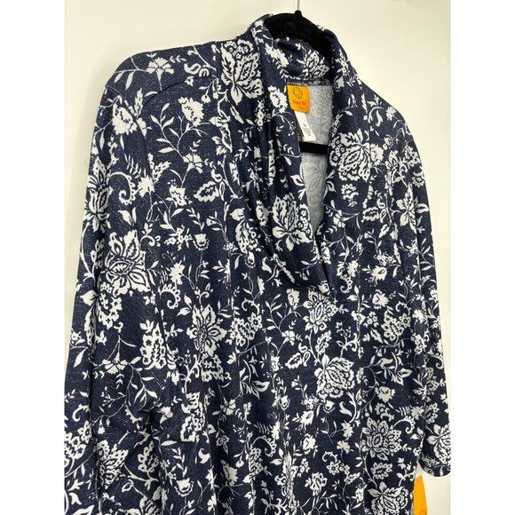 Ruby Rd. Woman Cowl Neck Pull Over Top Floral Metallic Blue 2X NEW - Picture 4 of 5